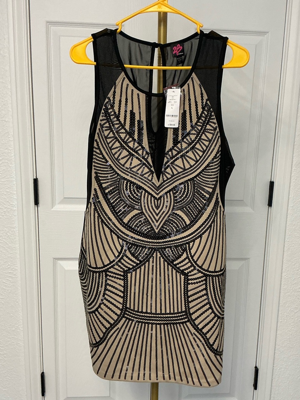 2b Bebe Art Deco sequin Mesh Bodycon Cocktail Dress Size Large